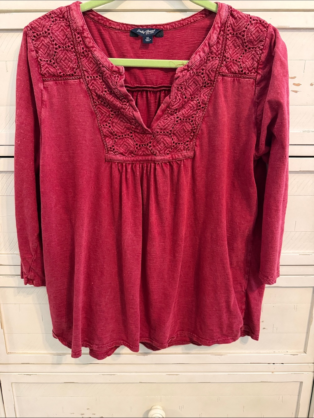 Lucky Brand Deep wine red Embroidered top